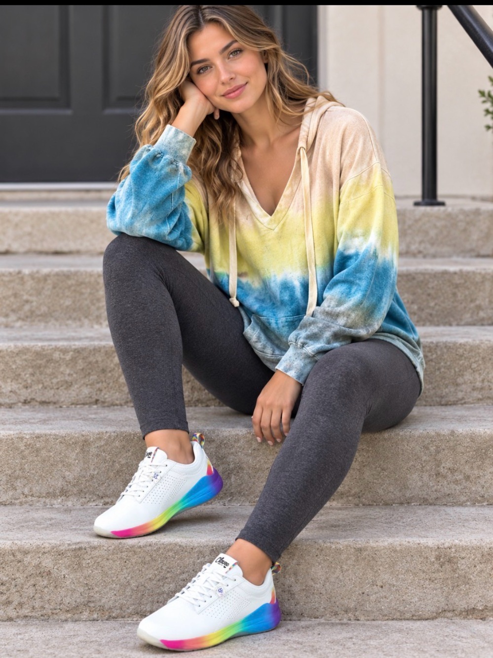 THEO & SPENCE Pastel Rainbow Tie Dye Hoodie Sweatshirt XL NWT